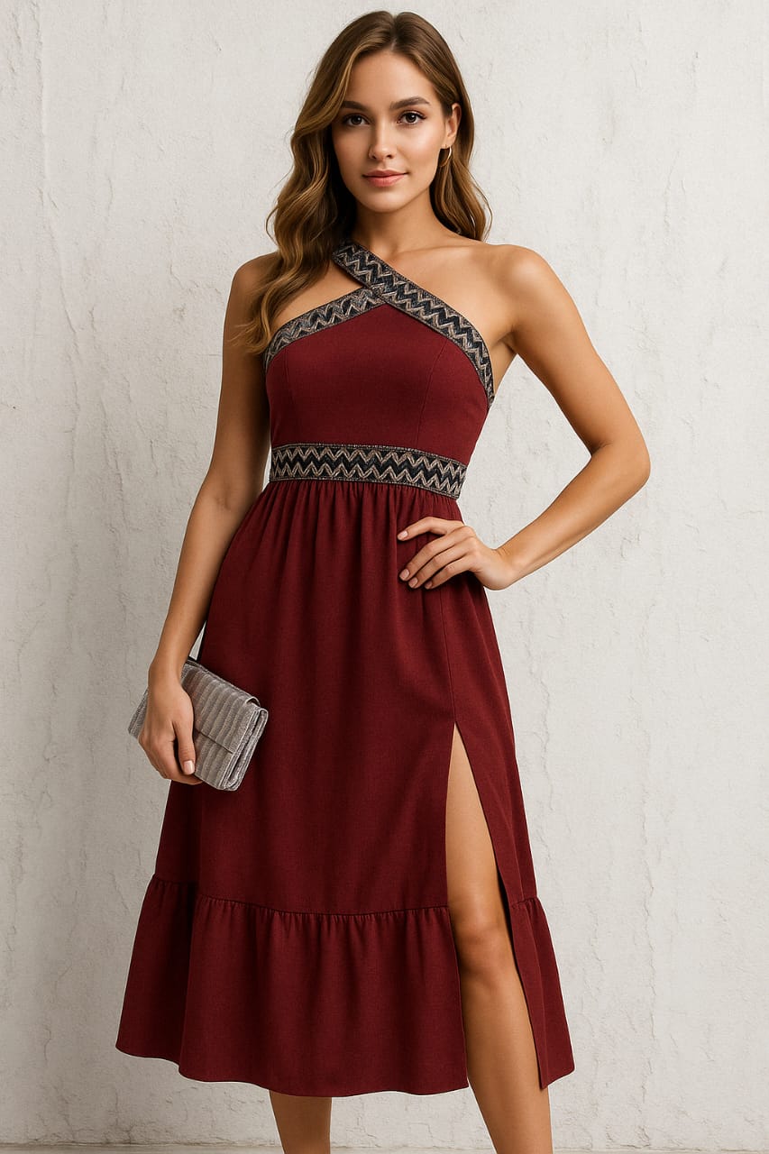 Robe bordeaux asymetric boheme